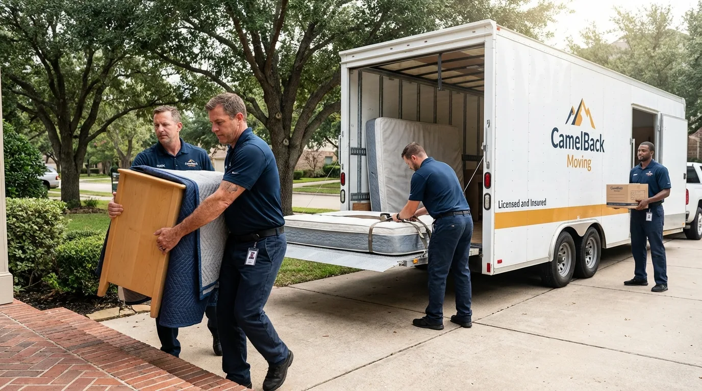 Crew loading residential truck for cross-state move from Palmetto, FL