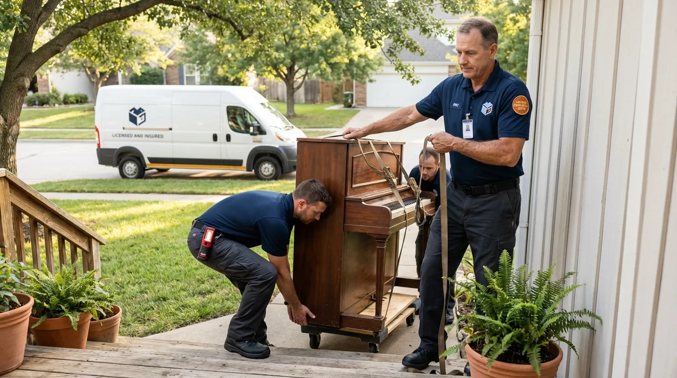 Licensed piano movers securing grand piano in Palmetto, FL