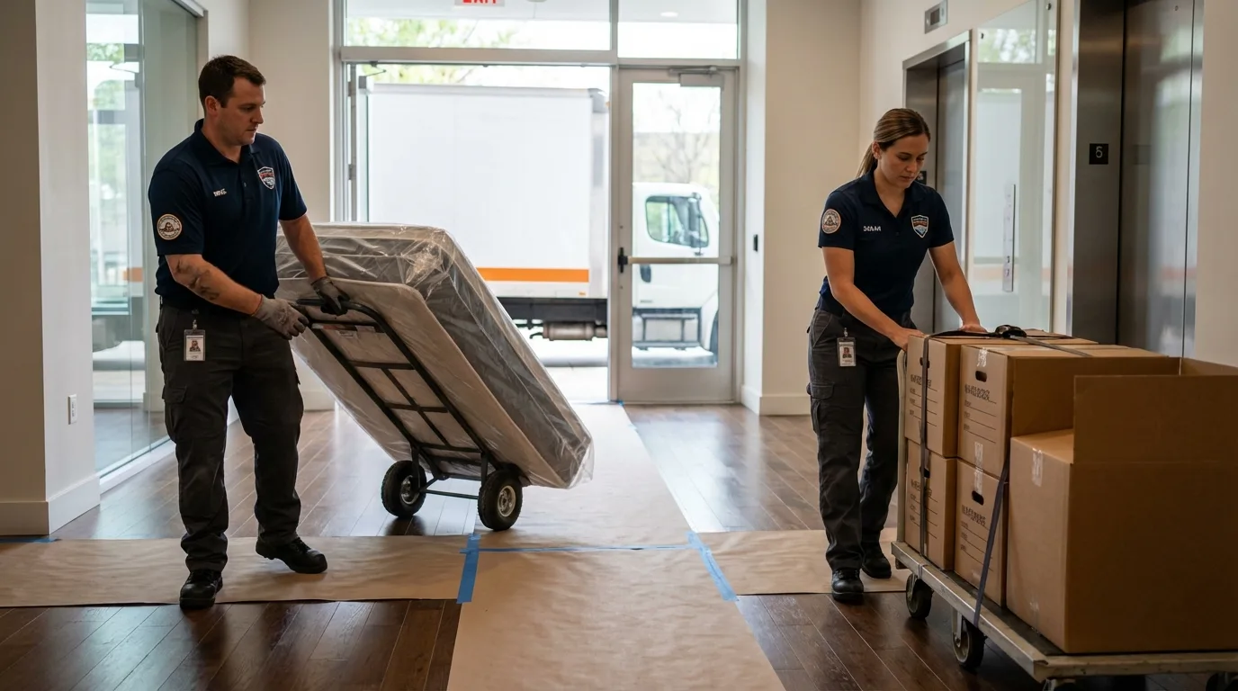 Professional apartment movers loading elevator in Palmetto, FL