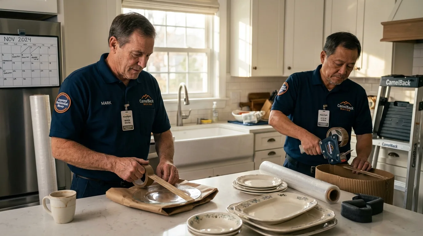 Professional crew packing kitchen dishware in Palmetto, FL